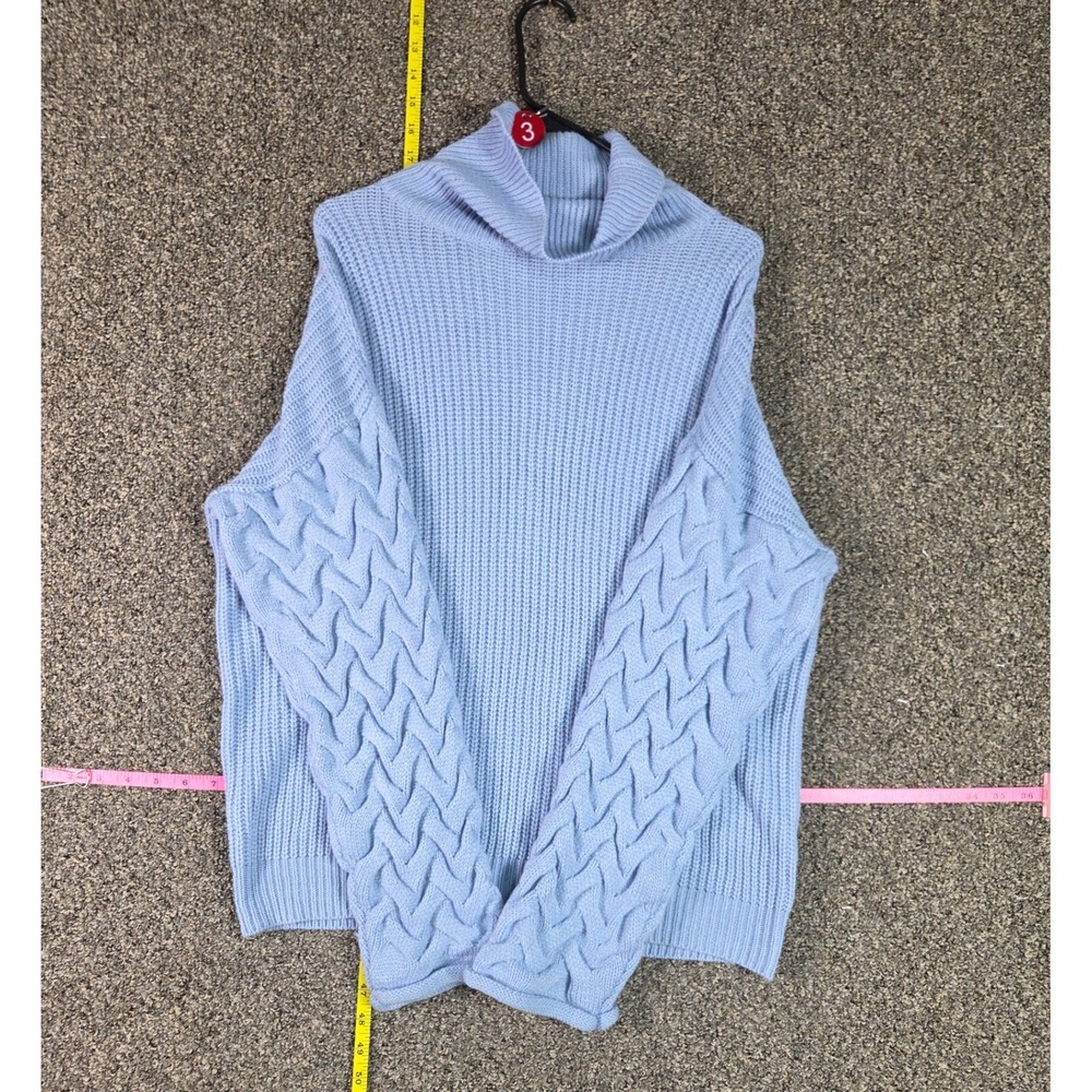 PrettyGarden Chic Turtleneck Sweater Women XL Light Blue Cable Knit Ribbed